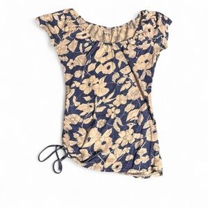 American Eagle Outfitters Navy and Beige Floral Tie-Hem Tunic